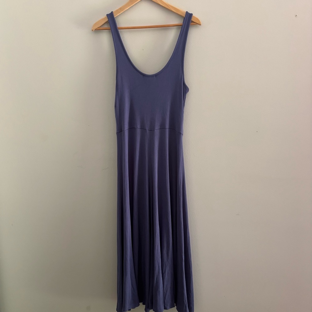 Marine Layer Lexi Rib Fit and Flare Midi Dress in Blue L Tencel Capsule Basic - Picture 7 of 12